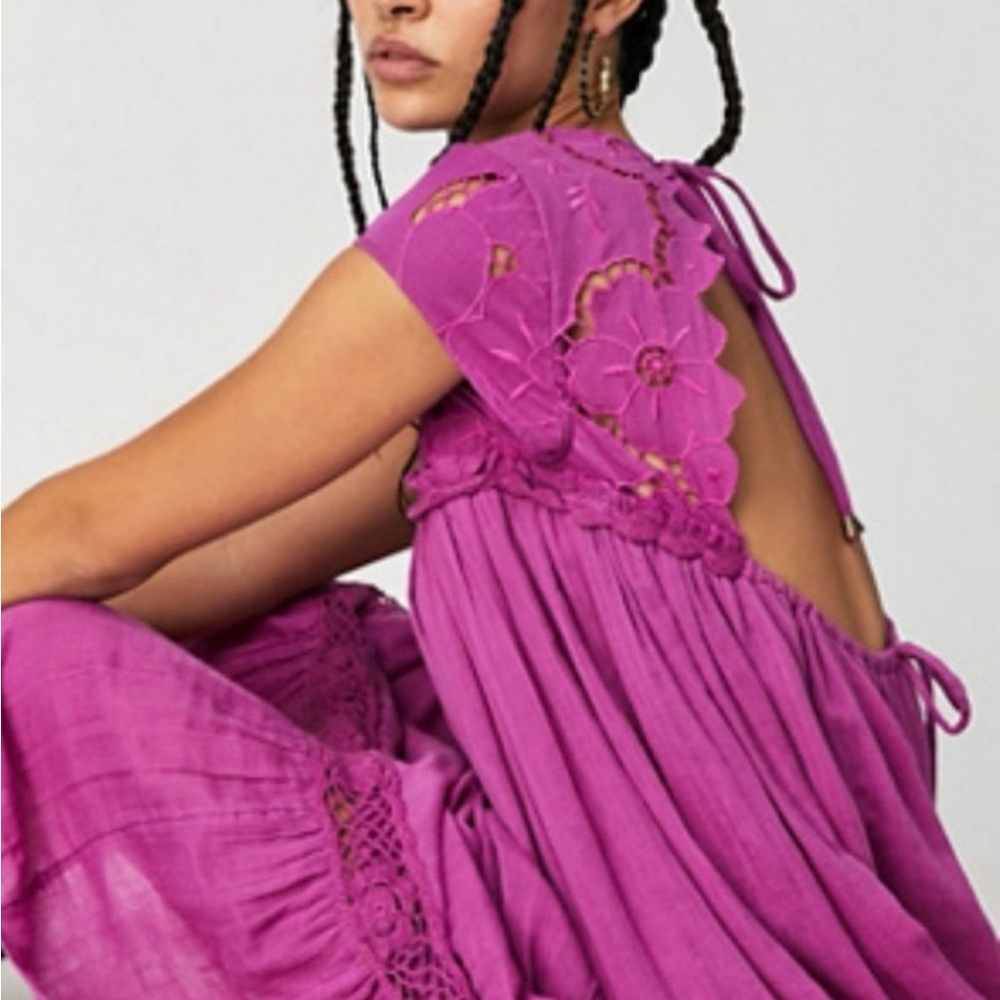 (NWOT) Free People Cutwork Tee Maxi Dress In Summer Bloom Orchid Size Small - Picture 3 of 11